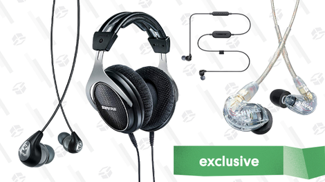 Shure SRH1540 Premium Closed-Back Headphones | $400 | Amazon | Use promo code KINJA20AShure SE112-K-BT1 Wireless Sound Isolating Earphones | $80 | Amazon | Use promo code KINJA20AShure SE215-CL Sound Isolating Earphones | $80 | Amazon | Use promo code KINJA20AShure SE112-GR Sound Isolating Earphones | $43 | Amazon | Use promo code KINJA20A
